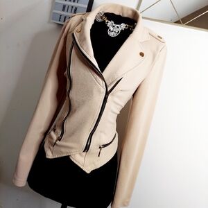Beige moto style blazer